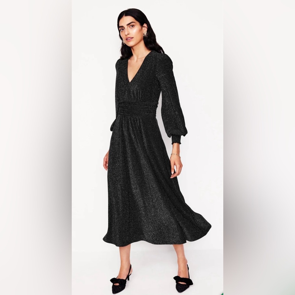 Boden Daphne Metallic Midi Dress in Black - Picture 2 of 12